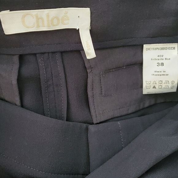 NEW Chloé Ruffled Silk Georgette Pants Navy Blue - Picture 6 of 8